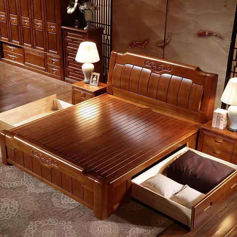 優樂悅~簡約現代中式實木雙人大床主臥2米2.2m1.5米高箱儲物主臥橡木婚床