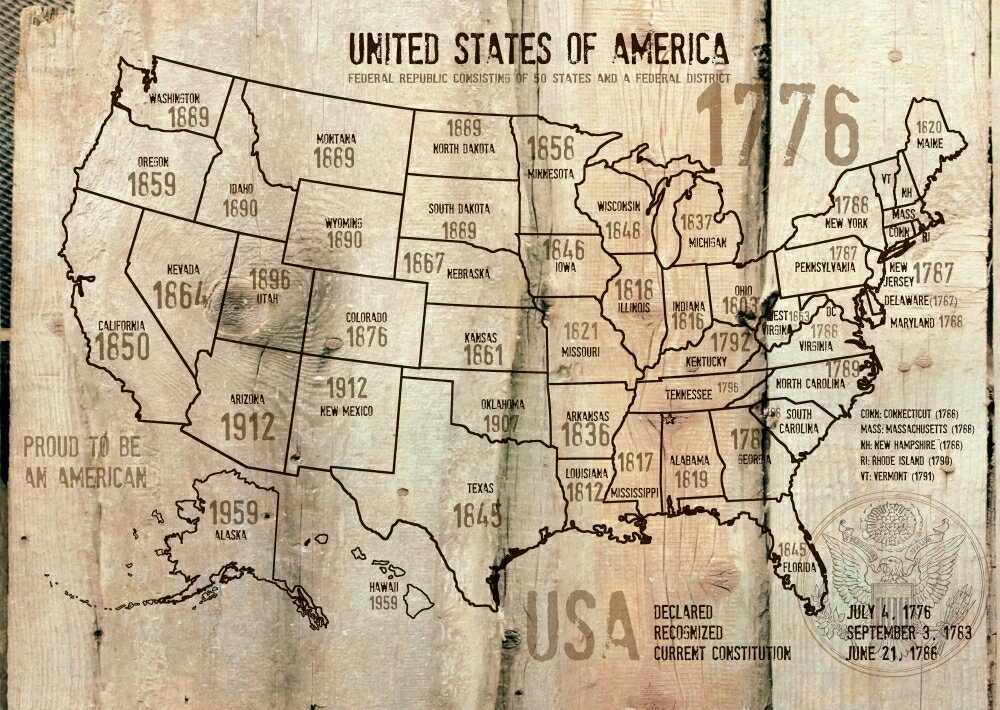 Posterazzi: USA Map 1776 Rolled Canvas Art - Orlov (18 x 12) | Rakuten.com