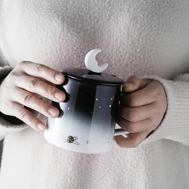 馬克杯 創意ins星空帶蓋勺個性潮流陶瓷水杯北歐牛奶咖啡茶水杯【MJ10126】