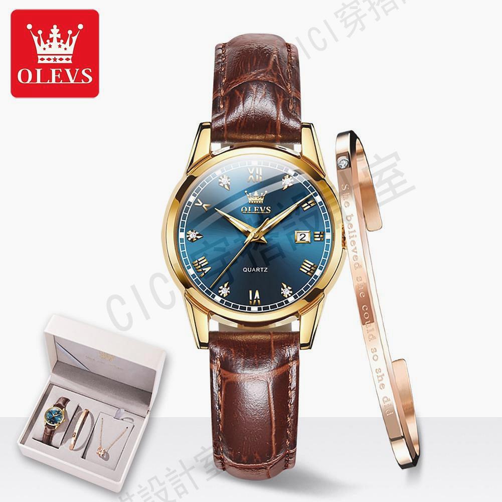 OLEVS 6898女表潮流金典熱賣訂製時尚手錶女生百搭防水手錶皮革錶帶女表 休閒夜光石英學生女表【亞德機械五金家居】