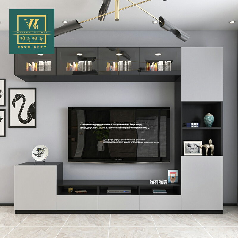 黑白玻璃電視櫃北歐簡約小戶型客廳掛墻現代輕奢高檔壁掛組合墻櫃