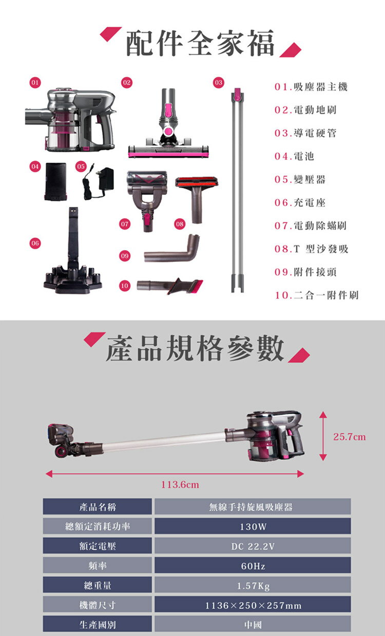 免運 【HERAN 禾聯】 無線 手持 旋風 吸塵器 HVC-23E1 7