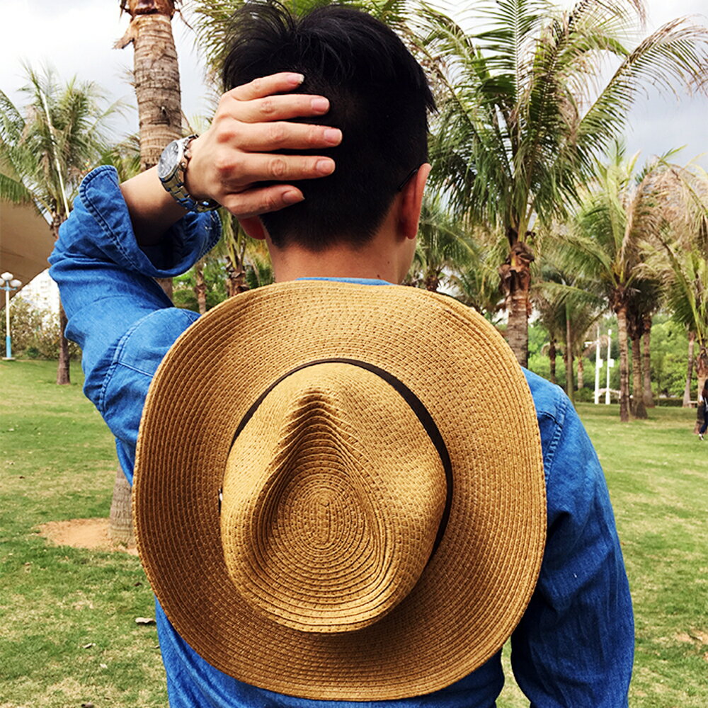✤宜家✤時尚夏日遮陽草帽 可折疊沙灘遮陽帽12 (男士草帽)