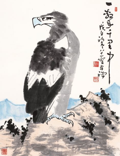 名畫裝飾畫李苦禪鷹圖軸50x65厘米水墨畫花鳥畫中國畫名人字畫| 銀聯網