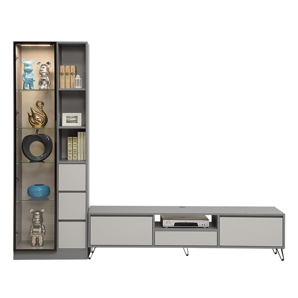 【直人木業】JASPER現代風展示電視櫃組248公分(展示櫃三抽置右68公分+電視櫃180公分) 1