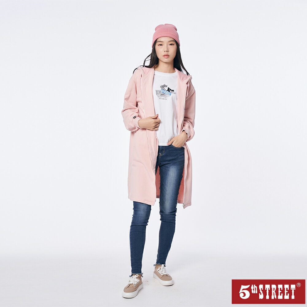 女美式長版針織外套-粉紅【5th STREET】【APP下單跨店最高22%點數】