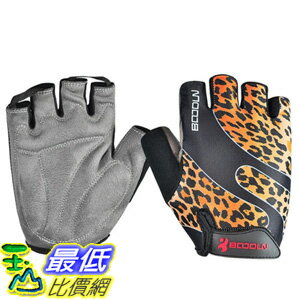 [106美國直購] 手套 BOODUN Cycling Gloves with Shock-absorbing Foam Pad Breathable Half Finger Leopard Print