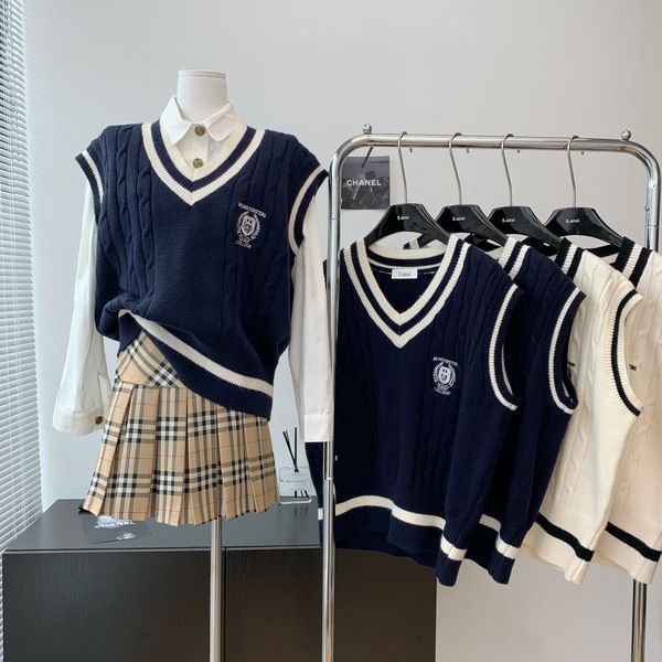 針織馬甲針織背心無袖上衣寬松外穿女初秋新款學院通勤百搭疊穿【淘夢屋】