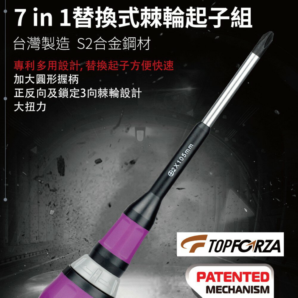 【TOPFORZA峰浩】SD-7506 7in1替換式棘輪起子組 起子 手工具 加大圓形握柄 72齒高扭力