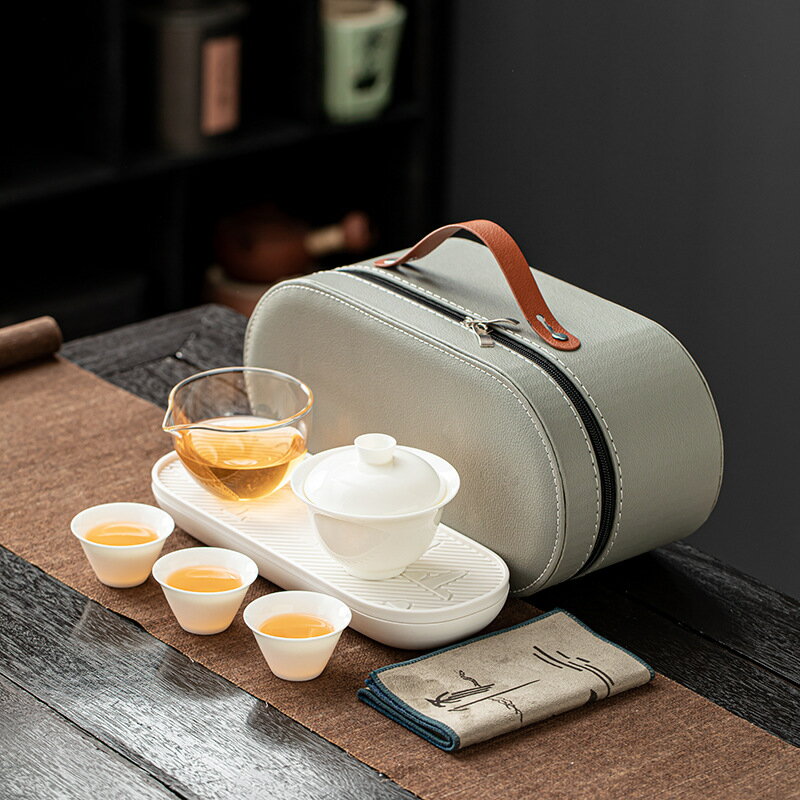 旅行茶具陶瓷快客收納包套裝羊脂玉功夫茶具伴手禮戶外一壺三杯