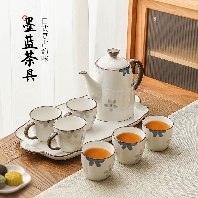 免運/可開票 杯子 咖啡杯 馬克杯 茶杯 水杯 日式簡約墨藍茶杯茶壺茶具套裝豪華家用新款陶瓷泡茶具禮盒裝