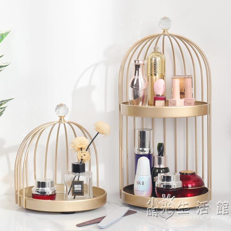 北歐簡約化妝品收納盒桌面護膚品整理架梳妝臺香水口紅收納置物架 免運開發票