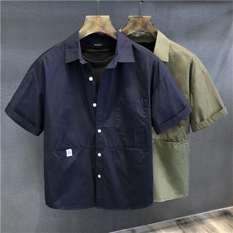 【夏上新】大尺碼襯衫 工裝襯衫 短袖襯衫 多口袋襯衫新款休閒短袖襯衫男士夏季寬鬆百搭上衣痞帥工裝襯衣男衣服潮