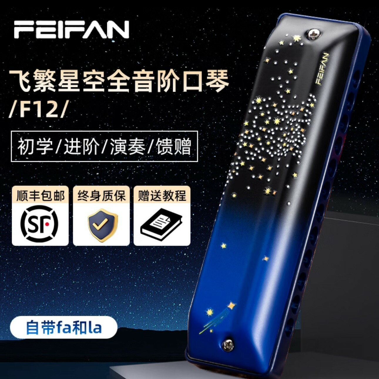 FEIFAN飛繁12孔布魯斯口琴星空F12全音階專業演奏初學者入門口琴【北歐家居生活】