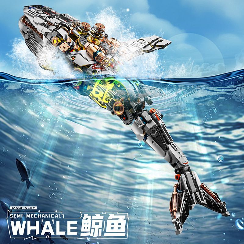 美及機械鯨魚相容樂高積木動物益智拼裝兒童玩具生日禮物擺件