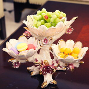 歐式陶瓷干果盤 創意分格水果盤 現代客廳茶幾三格盤擺件結婚禮物