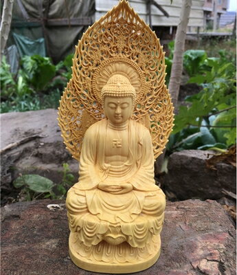 大葉黃楊木雕 精品居家風水擺件雕刻工藝品佛像坐蓮佛祖釋迦摩尼1入