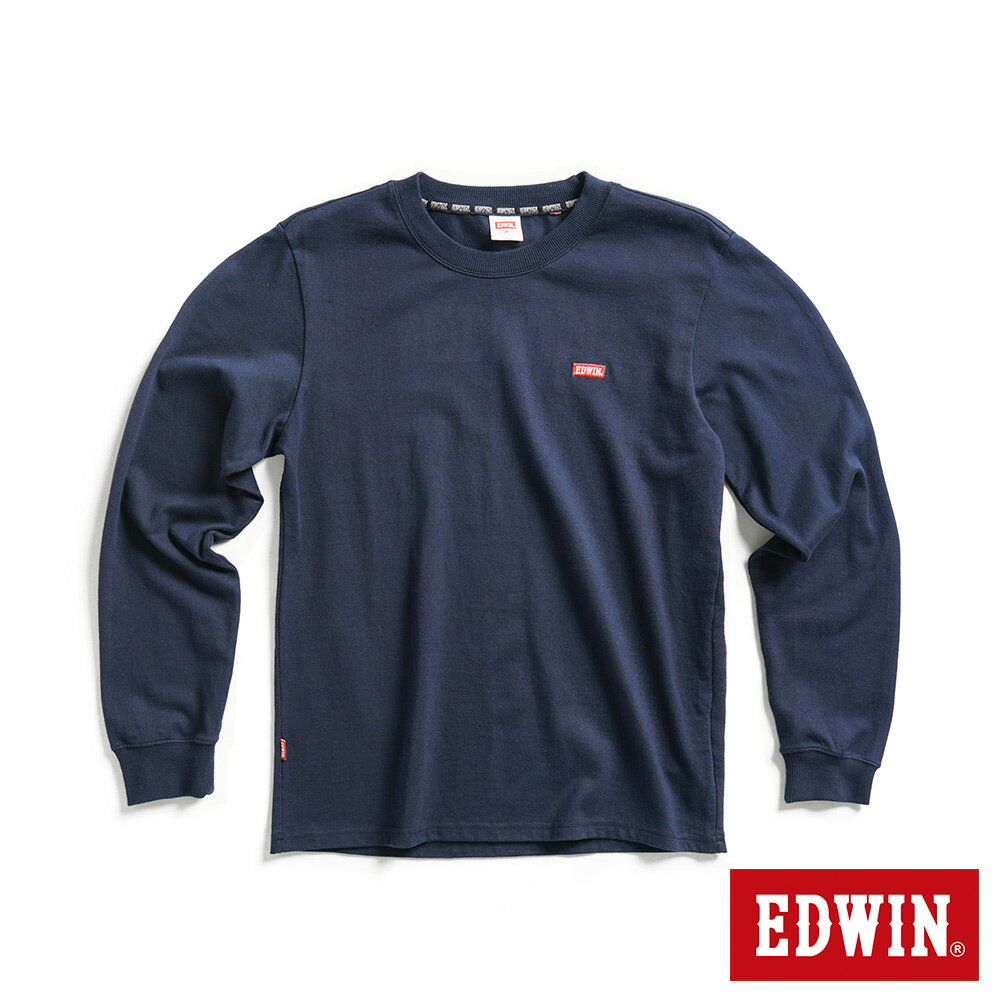 EDWIN 露營系列 背後富士營地LOGO印花長袖T恤-男款 丈青色