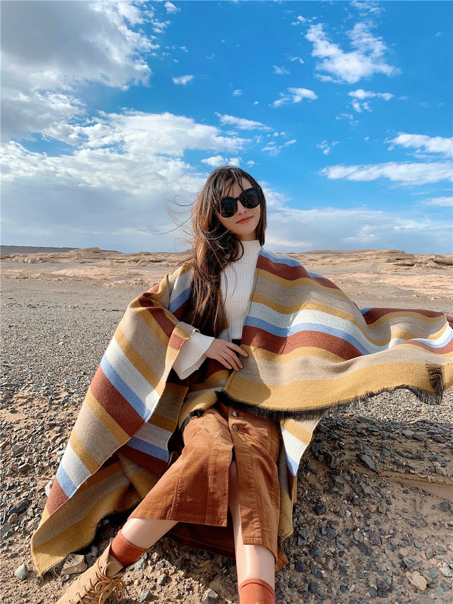 茶卡鹽湖西藏沙漠旅游外搭披肩秋冬新款圍巾女時尚百搭辦公室保暖 夢露日記