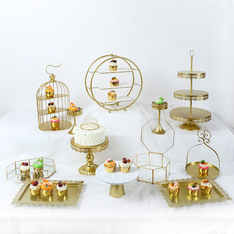 點心架 蛋糕盤 餐具架 蕾絲邊長方形托盤架金屬歐式蛋糕盤方盤糕點盤子點心展示盤餅幹盤『ZW9556』