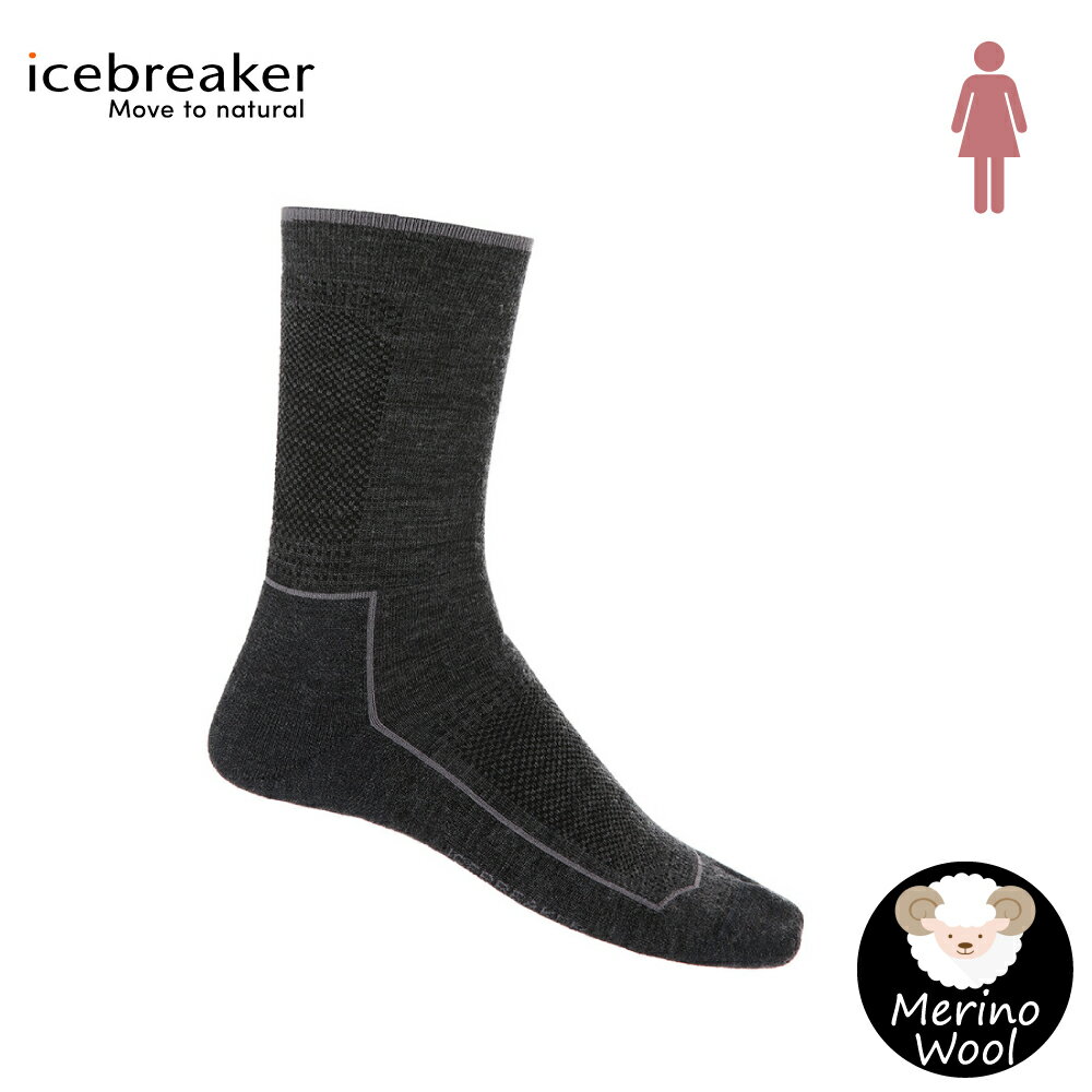 【Icebreaker 女 Cool-Lite 半筒薄毛圈健行襪《深灰黑》】104662/快乾襪/機能襪/排汗襪/羊毛襪/中筒襪