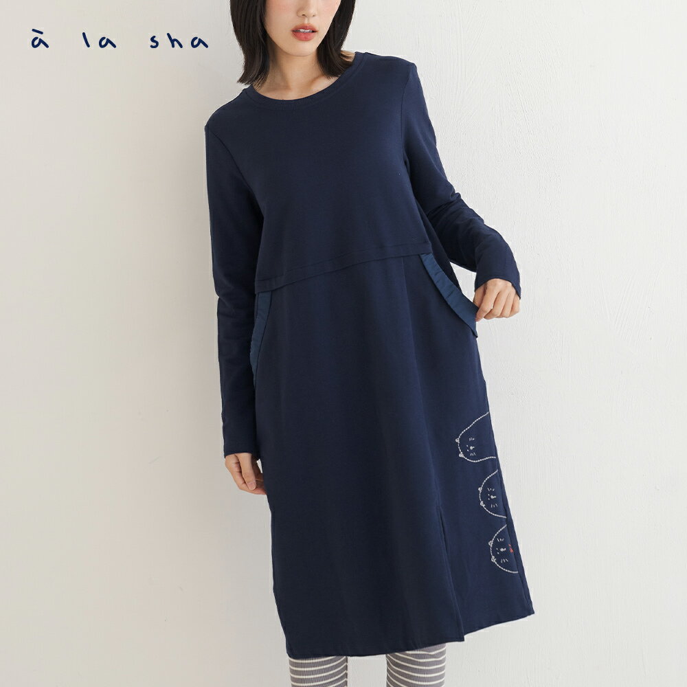 a la sha Q咪開衩長袖洋裝 1