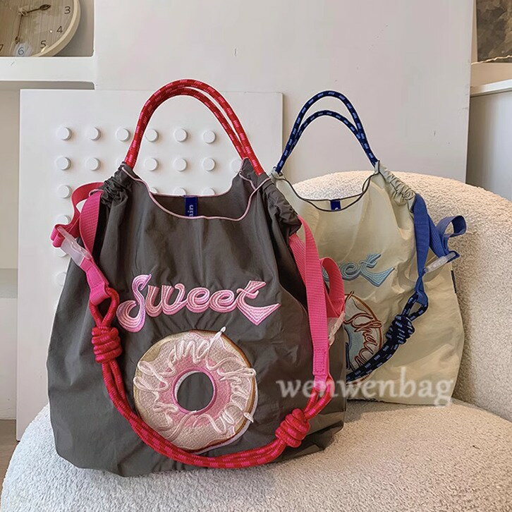【喜挖】日本ball chain環保高圓圓同包刺繡尼龍帆布包購物斜背女包