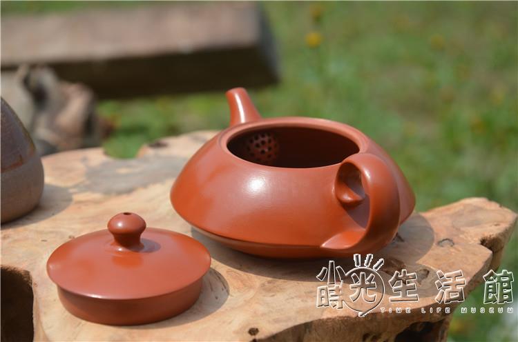 行云流水潮州朱泥手拉壺全手工家用工夫小茶壺紫砂壺球孔100ml【摩可美