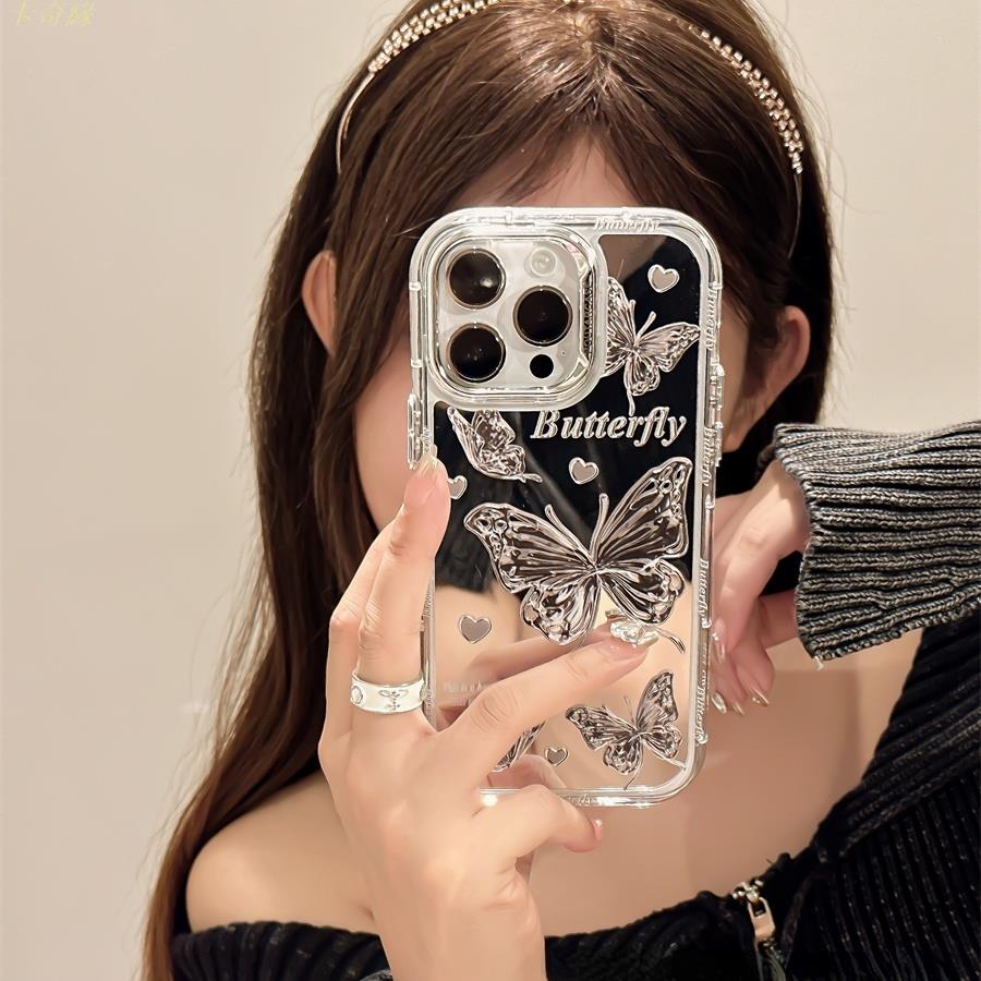 高階感ins鏡面蝴蝶 iphone手機殼 蘋果手機殼15promax 14 13 12 11保護套