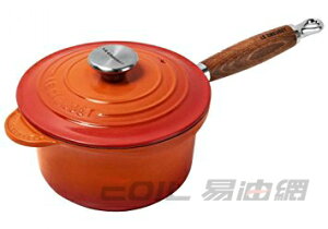 Le Creuset 木柄鑄鐵醬汁鍋 含蓋 18cm 火焰橘／櫻桃紅【最高點數22%點數回饋】