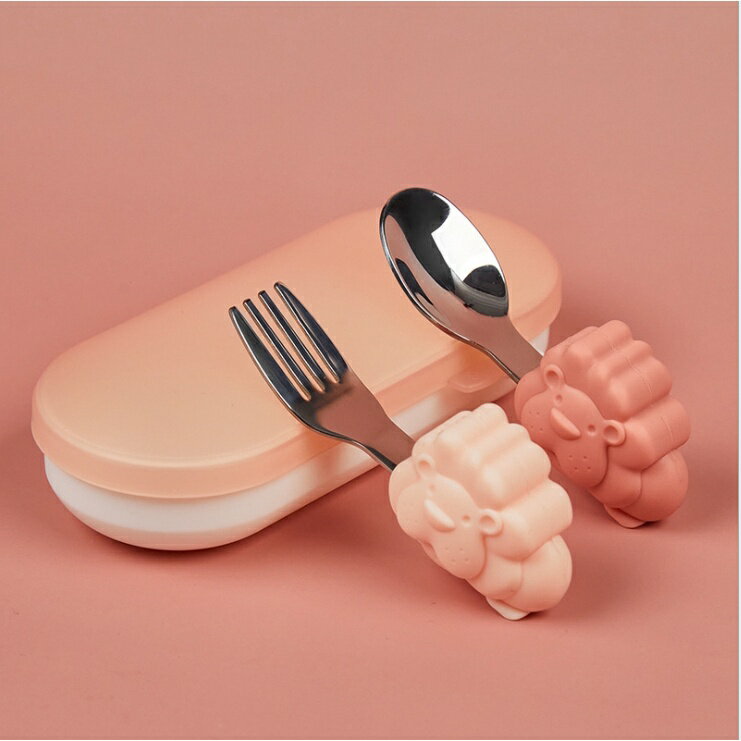 《台灣現貨》奶油獅316不鏽鋼學習湯叉組(送收納盒) 9