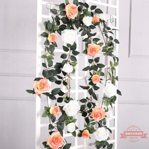 仿真玫瑰花藤 婚慶活動裝飾玫瑰藤條絨布假玫瑰藤蔓花