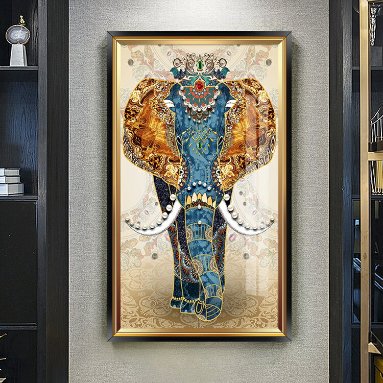 十字繡新款5d鉆石畫滿鉆歐式輕奢大象點粘貼磚石客廳玄關豎版