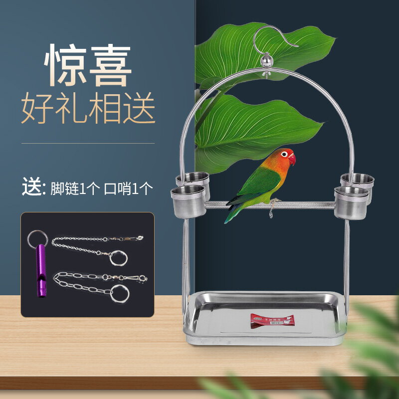 虎皮玄鳳八哥鸚鵡站架不銹鋼鳥籠架子落地架帶鉤子送腳鏈鳥站架 小山好物嚴選