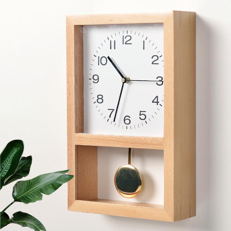 日式復古掛鐘表客廳家用時鐘掛墻大氣中式搖擺電波鐘裝飾實木擺鐘
