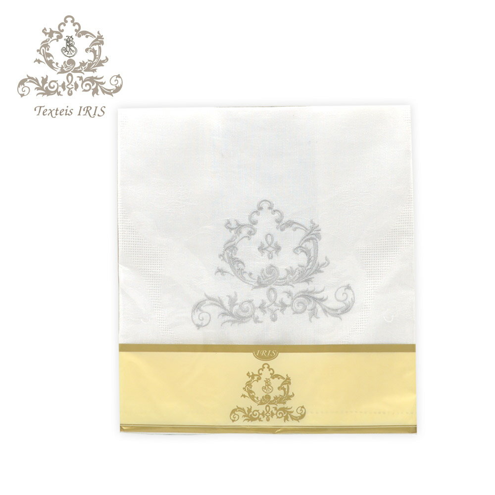 葡萄牙Texteis IRIS 高質感緹花亞麻45*60cm擦手巾（銀灰色繡花）