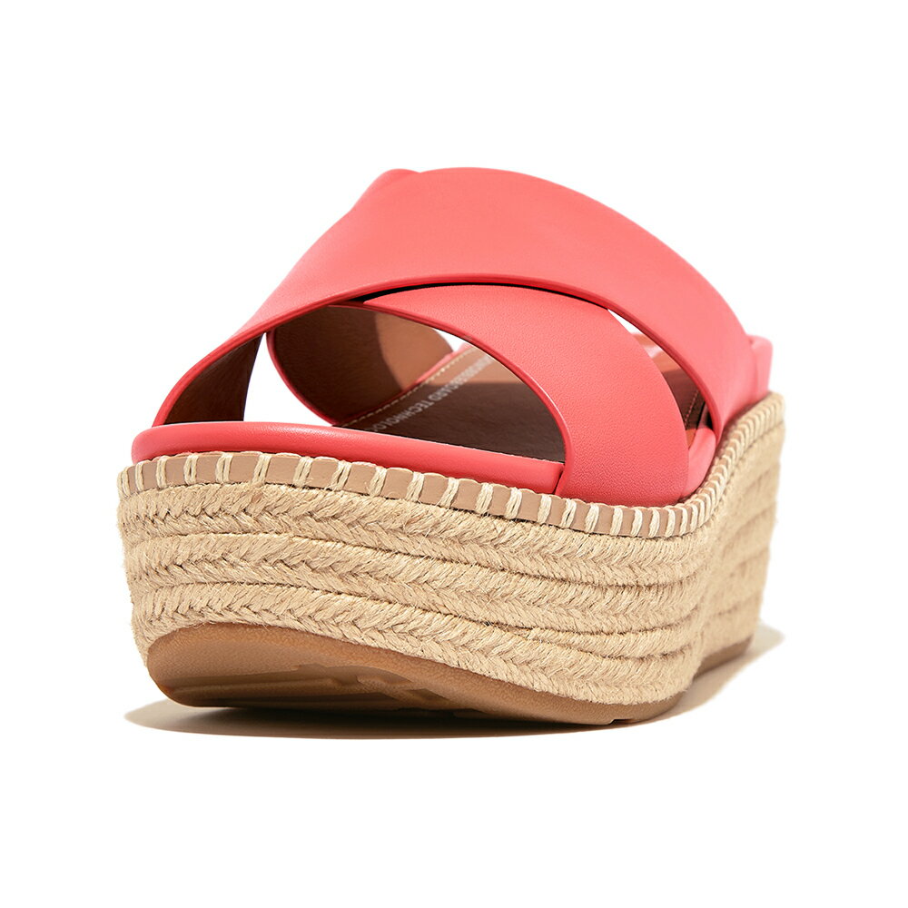 【fitflop】ELOISE 草編皮革交叉楔形涼鞋-玫瑰珊瑚色