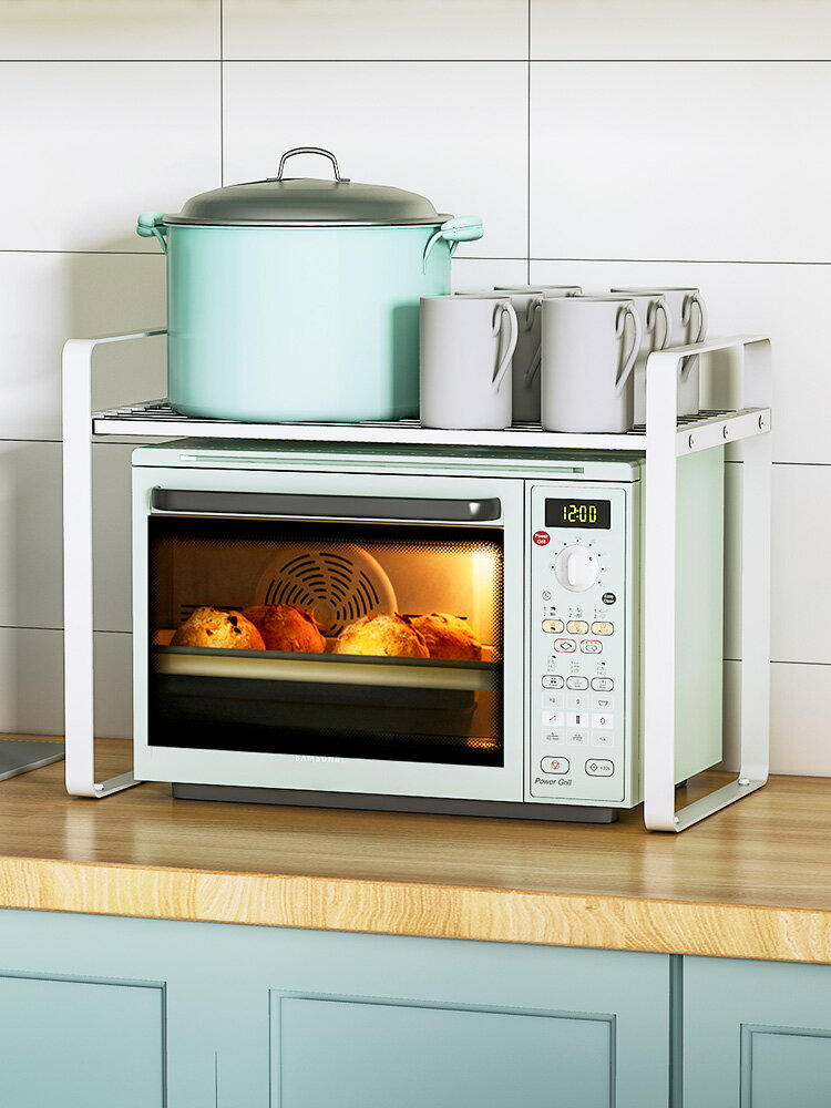 可伸縮廚房烤箱置物架小型家用臺面微波爐架桌面電飯煲鍋架收納架