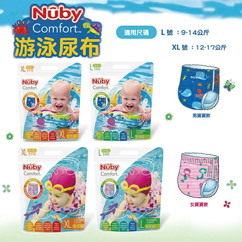 Nuby 游泳尿布/游泳戲水褲(男女L 9~14 KG /男女XL 12~17KG)