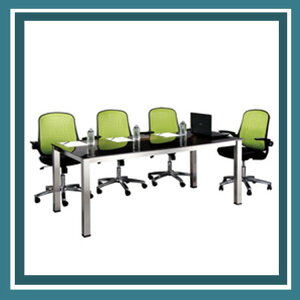 【屬過大商品，運費請先詢問】辦公家具 SKA-3.5×7TG 茶玻 全不鏽鋼方形腳柱會議桌 辦公桌 書桌 桌子