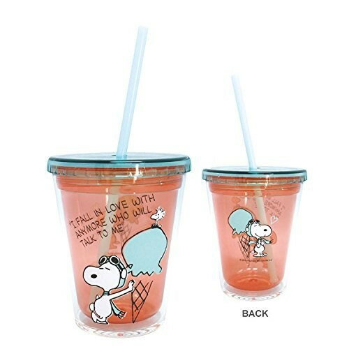 史努比紅配綠塑膠水杯 (附吸管) 杯子 SNOOPY 日貨 正版授權J00012208