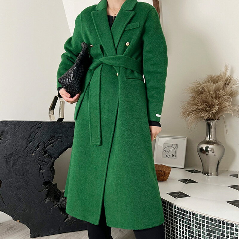 【巴黎精品】毛呢大衣羊毛外套-長版純色寬鬆西裝領女外套2色p1aq48