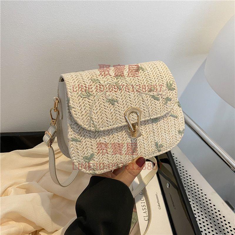 單肩斜挎包小包包女潮時尚網紅蕾絲草編小方包女包夏新款【聚寶屋】