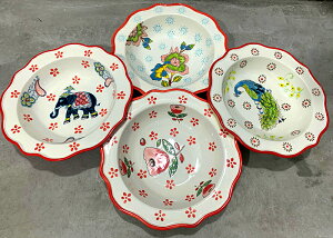 美單小眾品牌 花朵邊 藏青大象圖案 草帽型9英寸 陶瓷盤 餐盤