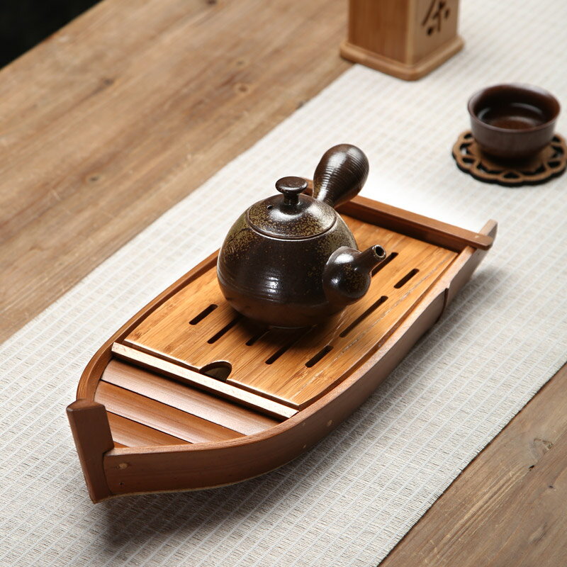 小茶盤一人用簡約小型功夫茶具茶托盤家用儲水式干泡茶臺竹制茶盤