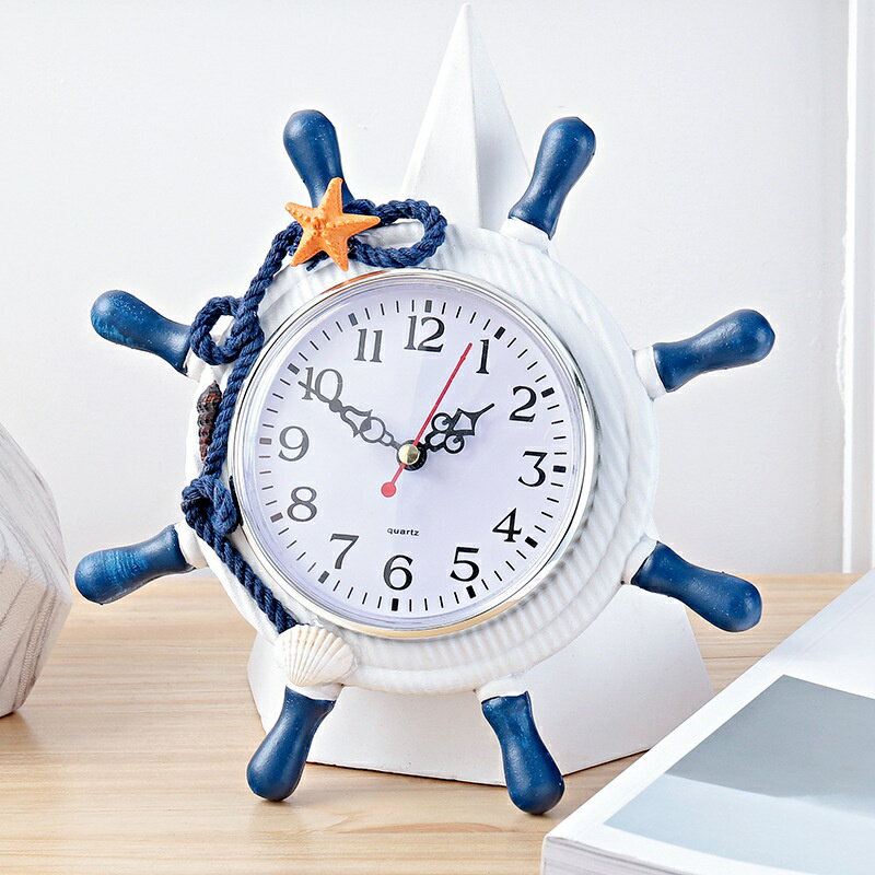 優樂悅~地中海風格 航海船舵造型掛鐘 創意時鐘 居家背景牆面掛飾時鐘 北歐風時鐘精品