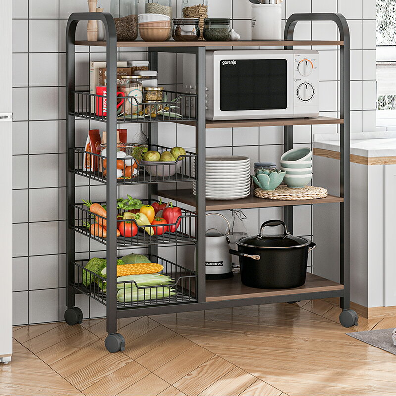 廚房置物架多層落地收納架多功能碗盤儲物架可移動微波爐烤箱架子