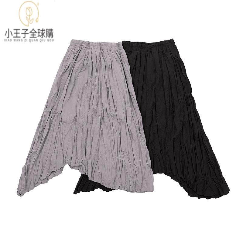 【公司現貨速發】免運 開發票 小王子女裝夏款外貿女半身裙藝術褶皺仙女百褶裙斜裁顯瘦弧度半裙女裝上衣 流行女裝 棉麻 早秋 日韓女裝