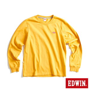 EDWIN 露營系列 背後富士山營地LOGO長袖T恤-女款 桔黃色 #換季折扣