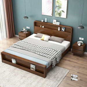 優樂悅~北歐實木床現代簡約小戶型儲物主臥床1.8米軟靠帶夜燈雙人床1.5米